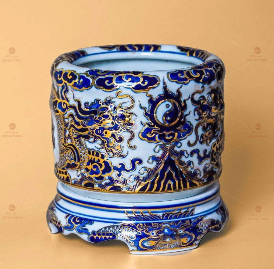 Bộ tam sự sứ men lam khử Bát Tràng
